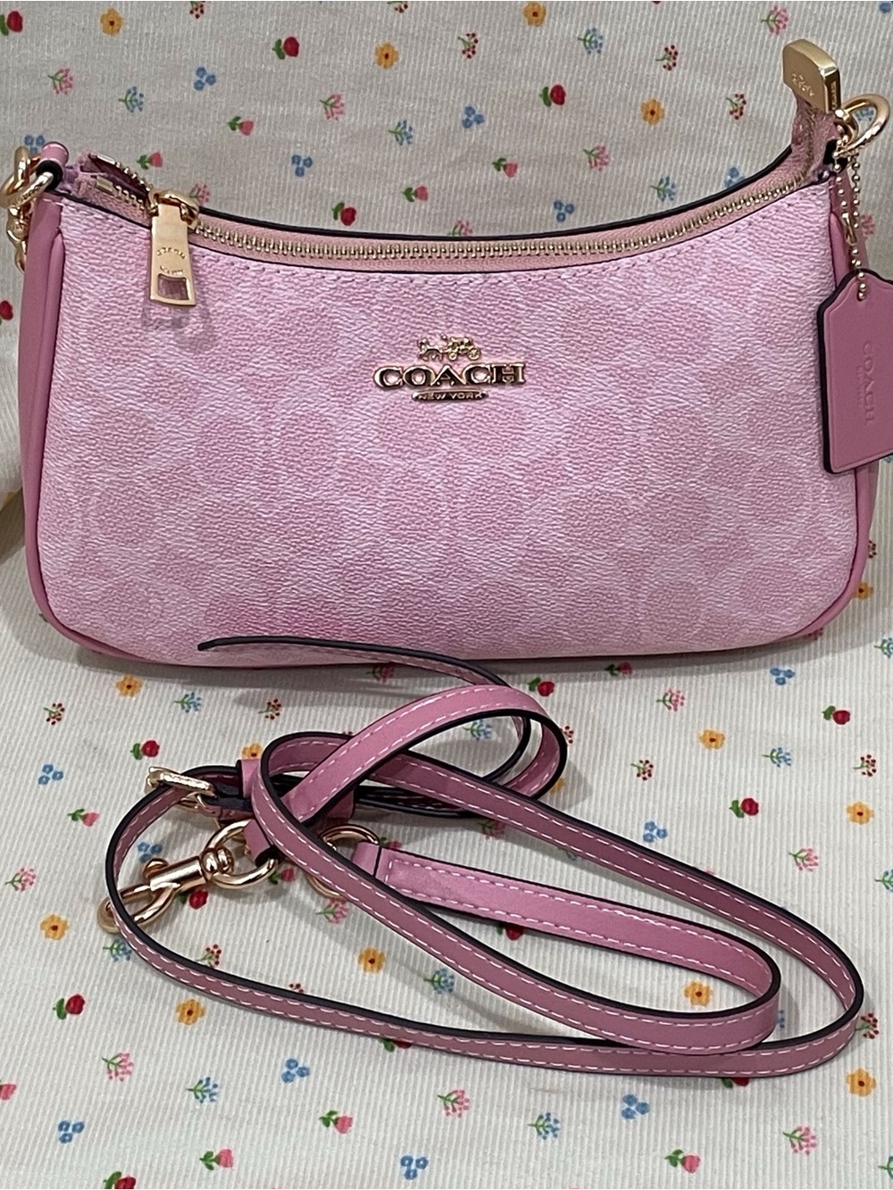 Coach Pink Signature Leather Crossbody Bag